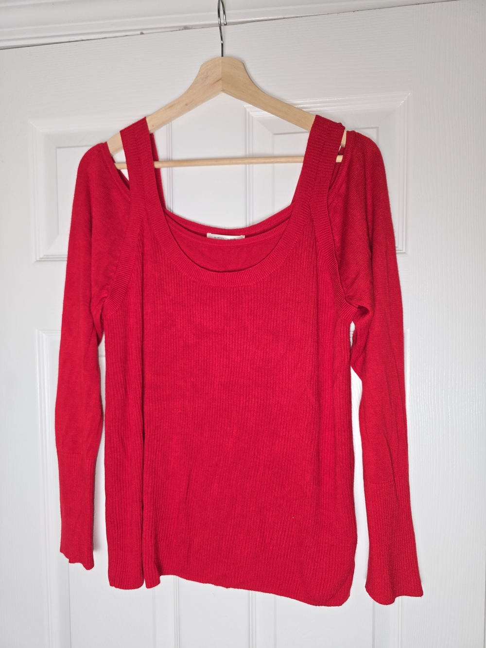 Anthropologie Red Ribbed Cold-Shoulder Women's Sweater Top Size XL